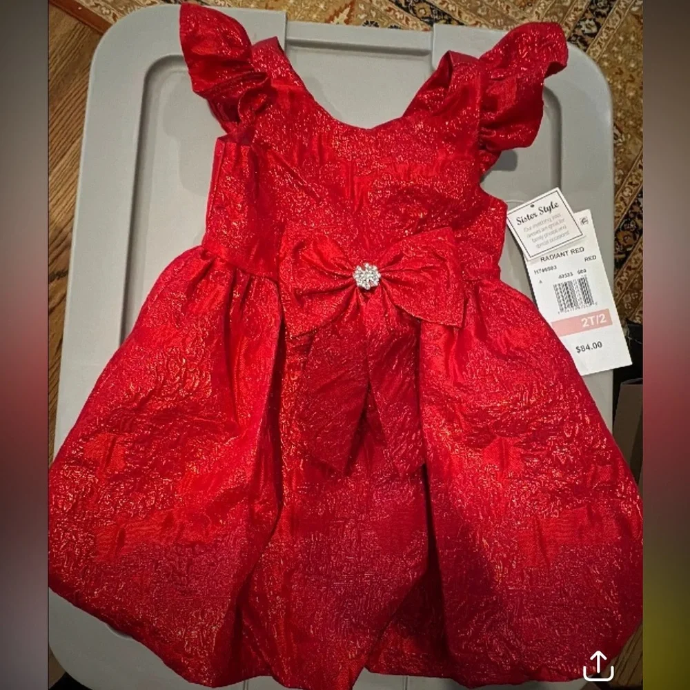 NWT‎ Rare Editions Girls Red Fit & Flare Brocade Social Dress Christmas Holiday